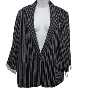 VTG Womens ROAMANS Blazer 14 Black White Striped Power 80s 90s Old Money USA